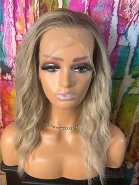 Psamathe 13x4 HD Lace Front Wig - Ash Blonde Silver Grey Wavy Synthetic